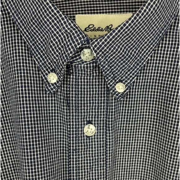Eddie Bauer Navy Blue Micro Plaid Button Down Shirt Size XL Long Sleeve Cotton - Picture 5 of 8